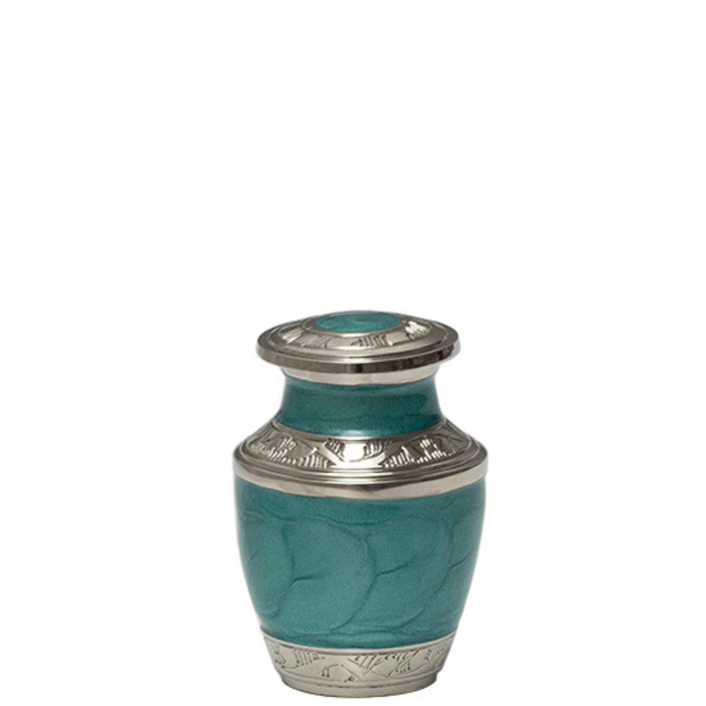 Mother of Pearl Aqua Brass Miniature Urn